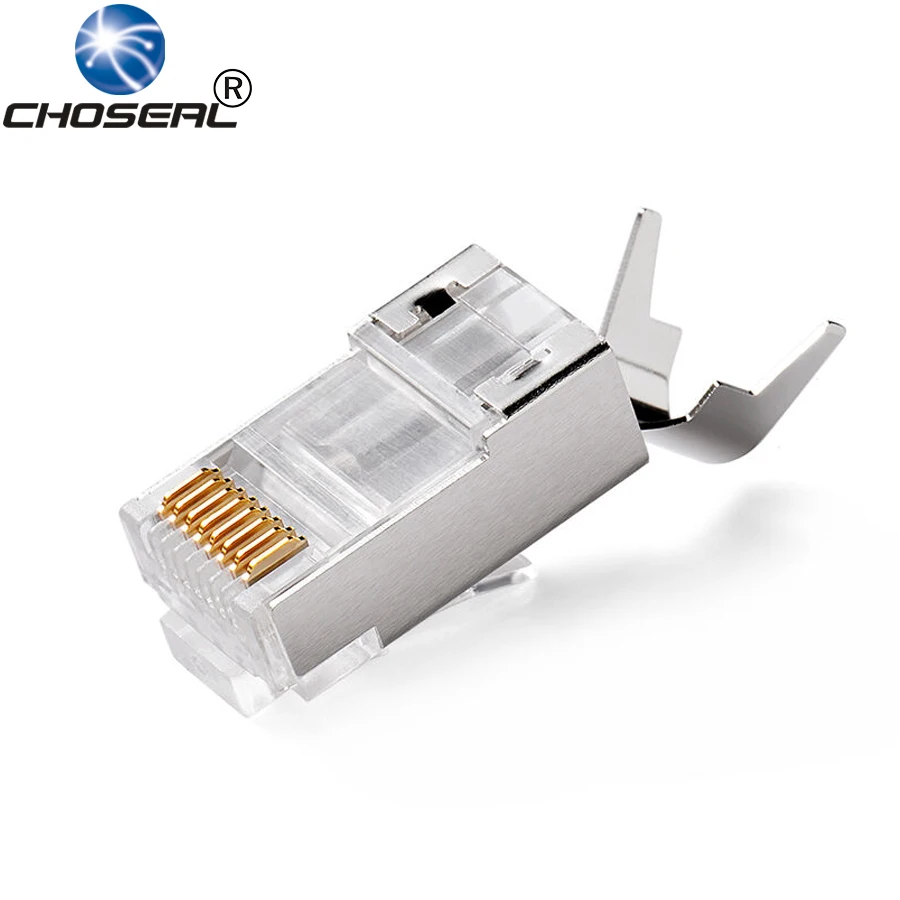 Choseal QS6017S Cat7 RJ45 Gold plated Connector 8P8C FTP RJ45 Plug Modular Ethernet Cable ...