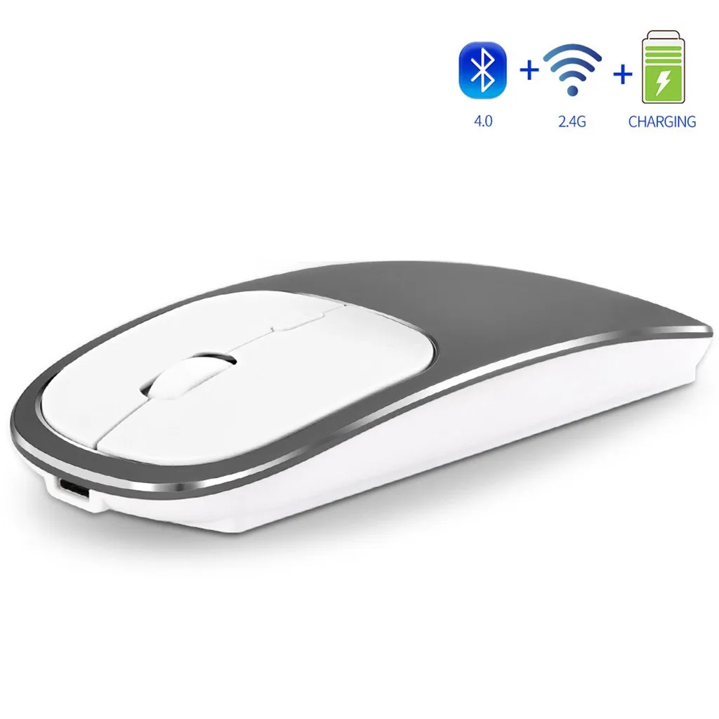 Перезаряжаемая 2,4 ГГц 1600 точек/дюйм Bluetooth беспроводная мышь металлическая Бесшумная Двухрежимная оптическая мышь для ПК ноутбука# T3