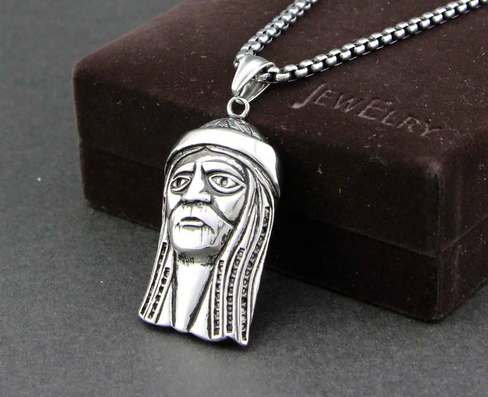 Tribal Sheikhs Head Dangle Old Man Pendant Necklace 316L Stainless