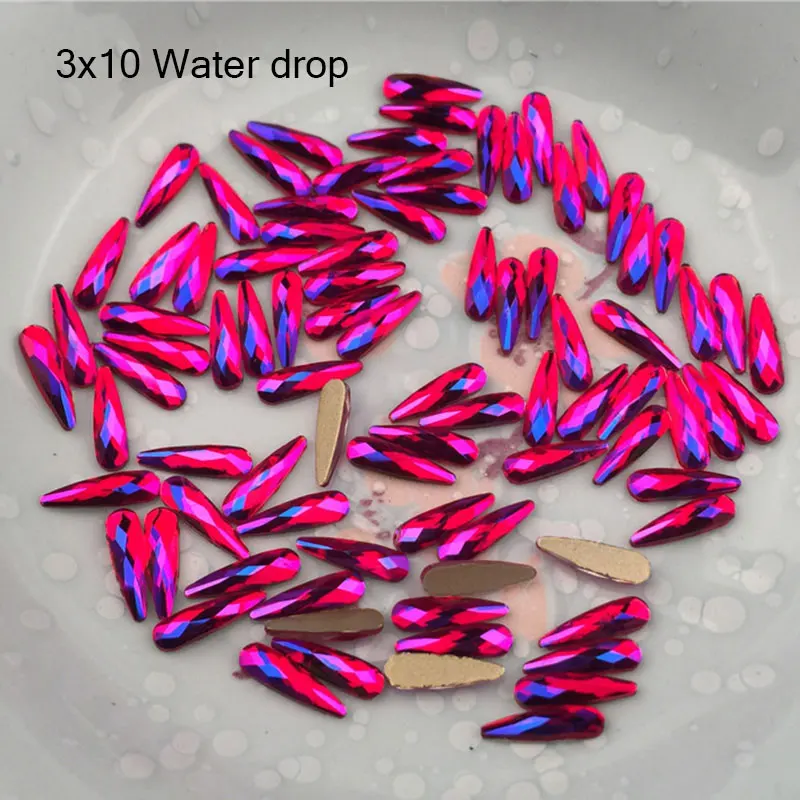 10pc Glitter Red AB Flatback Nail Rhinestones Crystal Gems DIY 3D Heart Oval Rhombus Marquise Diamo