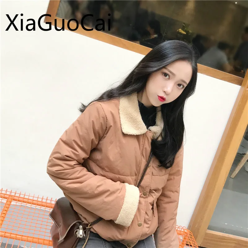 down puffer coat High Quality Wool Women Parkas Turn-down Collar Winter Short Coats Cotton Brown Vintage Jackets Fashion Coats Lu11 35 black puffer