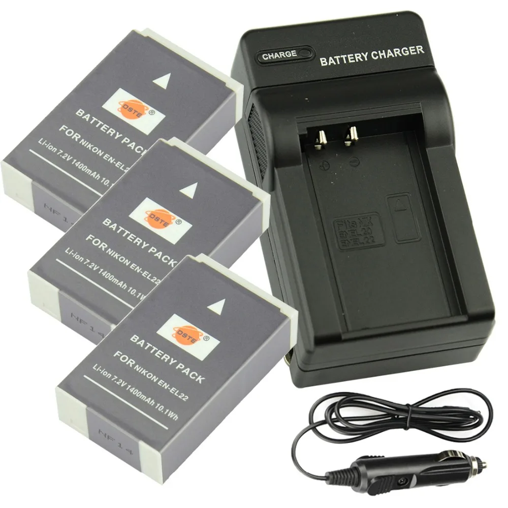 

DSTE 3PCS EN-EL22 Rechargeable Li-ion Battery + Travel and Car Charger For Nikon 1 S2 J4 Camera