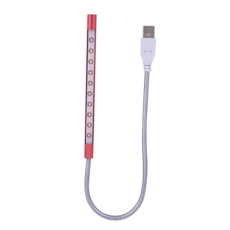 

10 LED New Portable Bar Lights Portable USB Flexible Stick Dimmable Touch Switch LED White Light for Laptop Computer (Red)
