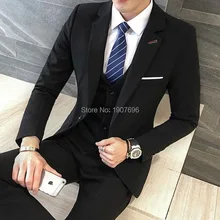 Slim Fit Black Man Suits for Wedding Tuxedos Three Piece Notched Lapel Jacket Pants Vest Tailored Made Male Blazer