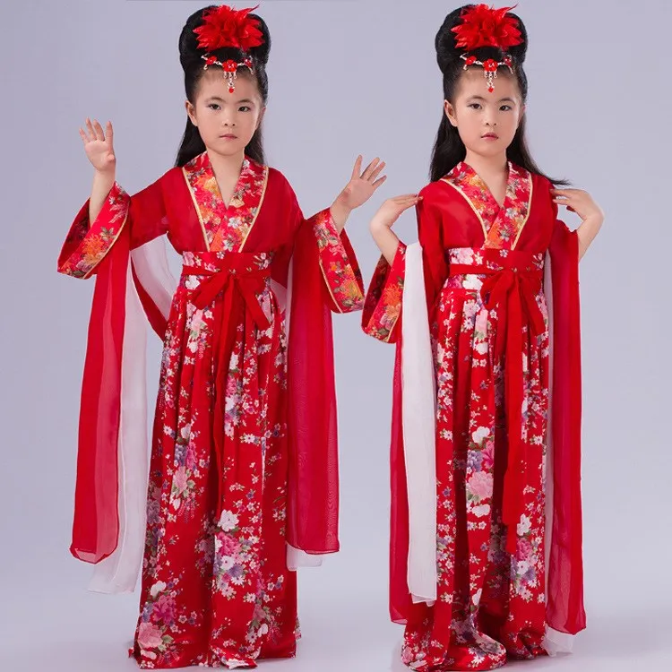 red Милые девушки Древний китайский традиционный Национальный костюм Hanfu многоцветные принцессы платья Карнавальная одежда для детей - Цвет: red