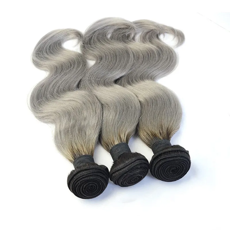 10-28 Ombre Brazilian Hair Dark Root Ombre Grey Hair 3pcslot Brazilian Silver Body Wave Hair Weaves (5)