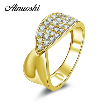 

AINUOSHI 14K Solid Yellow Gold Women Wedding Ring Sona SONA Simulated Diamond Jewelry Bijoux Leaf Band Anillo Engagement Ring