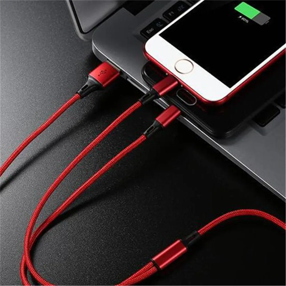 2.4A سريع شاحن 3 في 1 المصغّر usb 1.2 M كابل ل فون/الروبوت/نوع C العالمي ل الهواتف المحمولة شحن الكابلات 8 دبوس سريعة