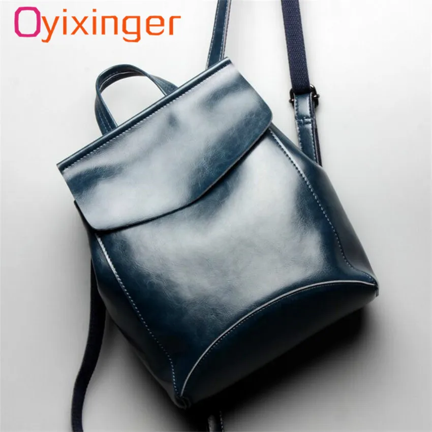 

Oyixinger 2019 Retro Oil Wax Cowhide Genuine Leather Backpack Women Stylish Travel Backpacks Large Capacity Ladies Shoulder Bag