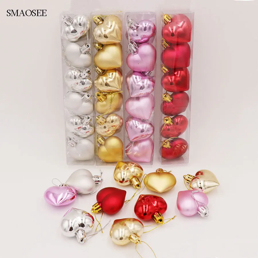 Natal 6PCS/Pack Heart Christmas Pendant Balls Christmas Tree Decoration XMAS Party Ornaments 2021 Christmas Decorations For Home