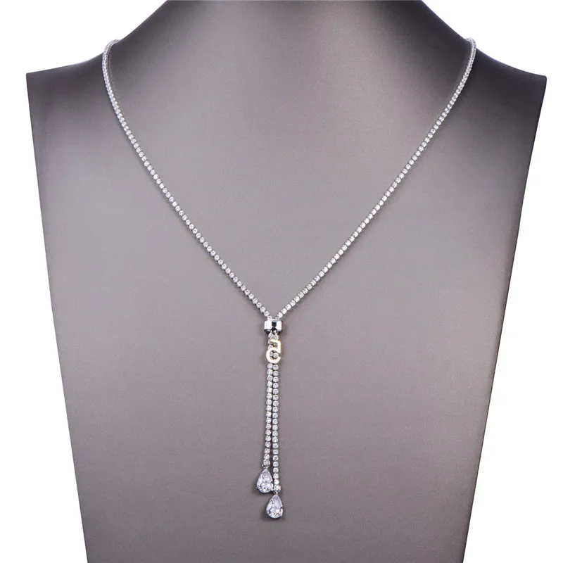 Женское ожерелье с подвеской в виде капли воды фианитом|chain necklace|drop necklacenecklace drop |