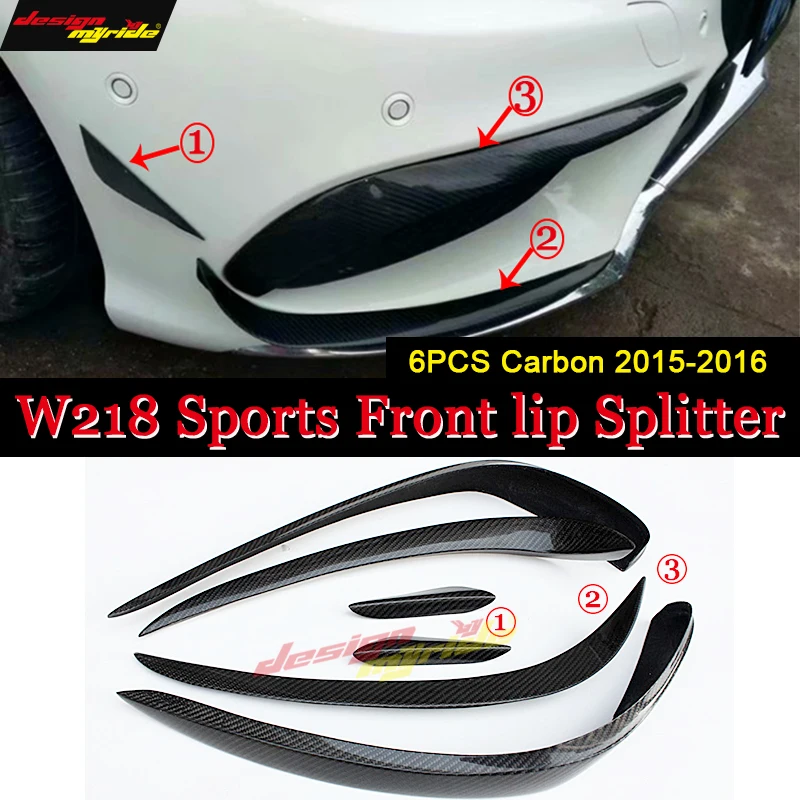 

For Benz W218 Front Lip Splitters Wing Spoiler Air Flow Vent Carbon 6Pcs CLS-Class CLS350 CLS400 500 Front Canards Spoiler 15-16