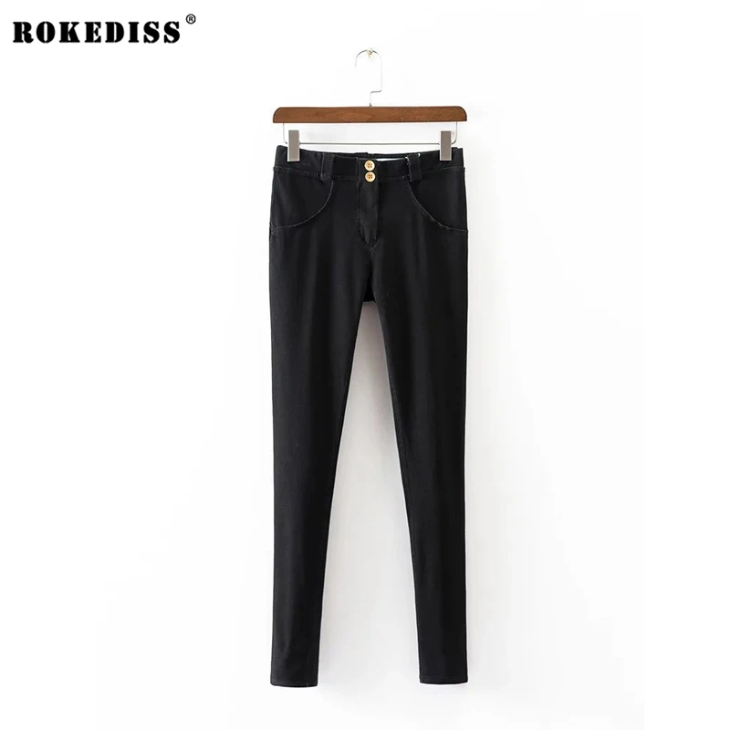 ROKEDISS Jeans woman Of 2017 New Female Pencil Pants Slim Slim Feet Black Jeans Trousers Women