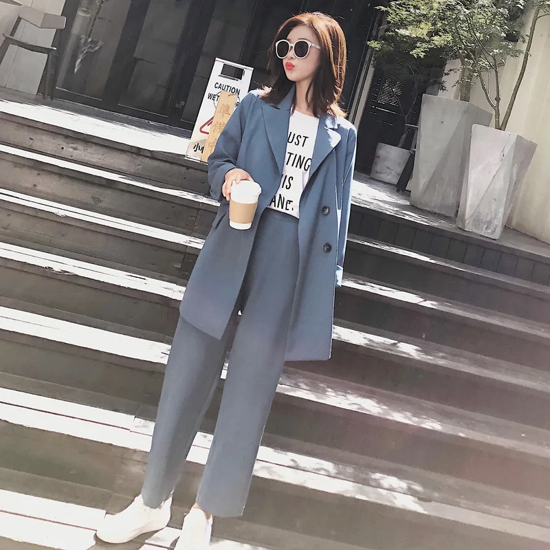 Women's suits 2019 new autumn casual solid color high quality double-breasted suit jacket fashion straight trousers suit