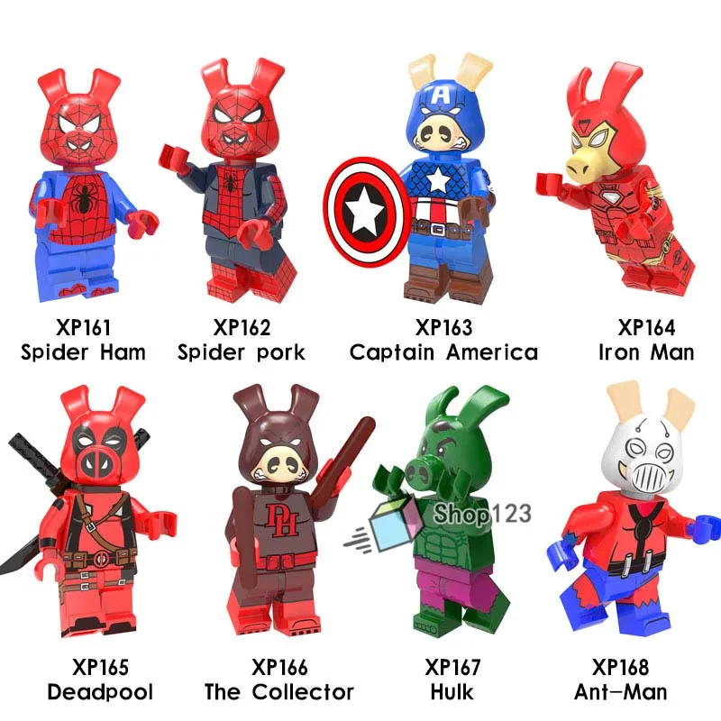 

Marvel Funny Pigs Building Blocks Into the Spider-Verse Spider-Ham Hulk -Spider Ant-man Legoing Spiderman Minifigs Toys for Kids