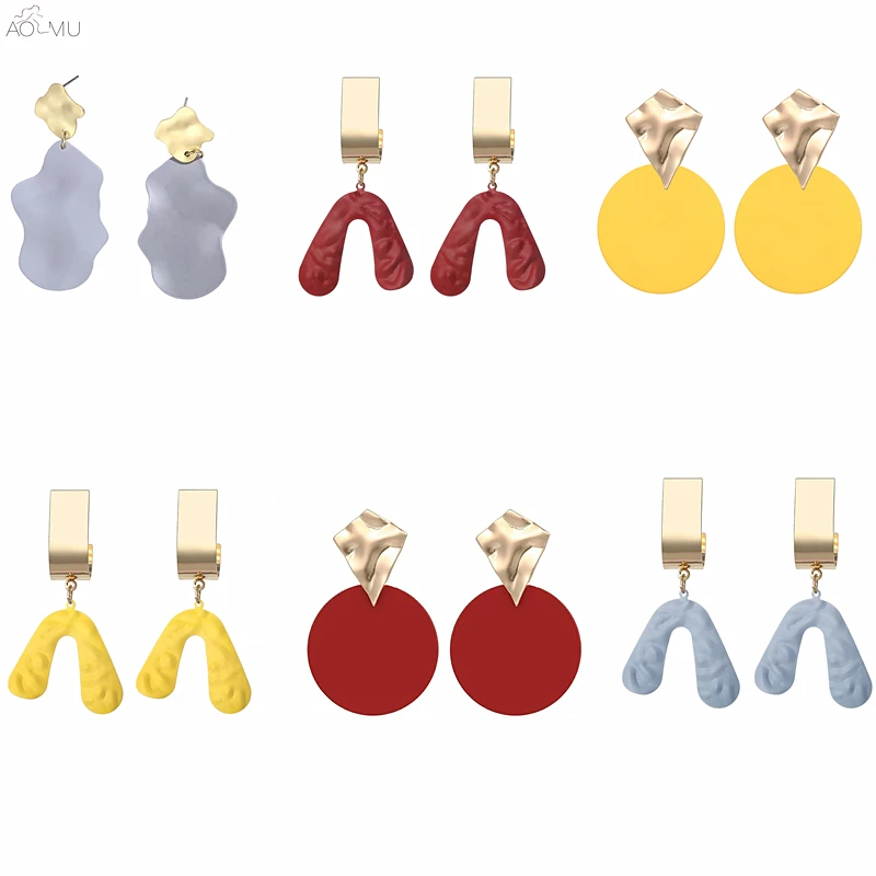 

AOMU Fashion Geometric Square Round U Shape Irregular Metal Gold Drop Earrings for Woman Girl Dangle Party Jewelry Gifts Brincos