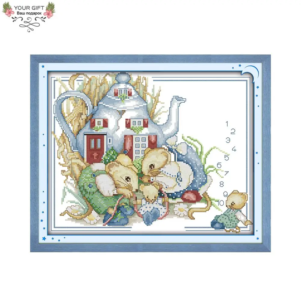 

Joy Sunday C494 Counted and Stamped Home Decor The Mouse Family Needlework Needlepoint Embroidery DIY Cross Stitch kits