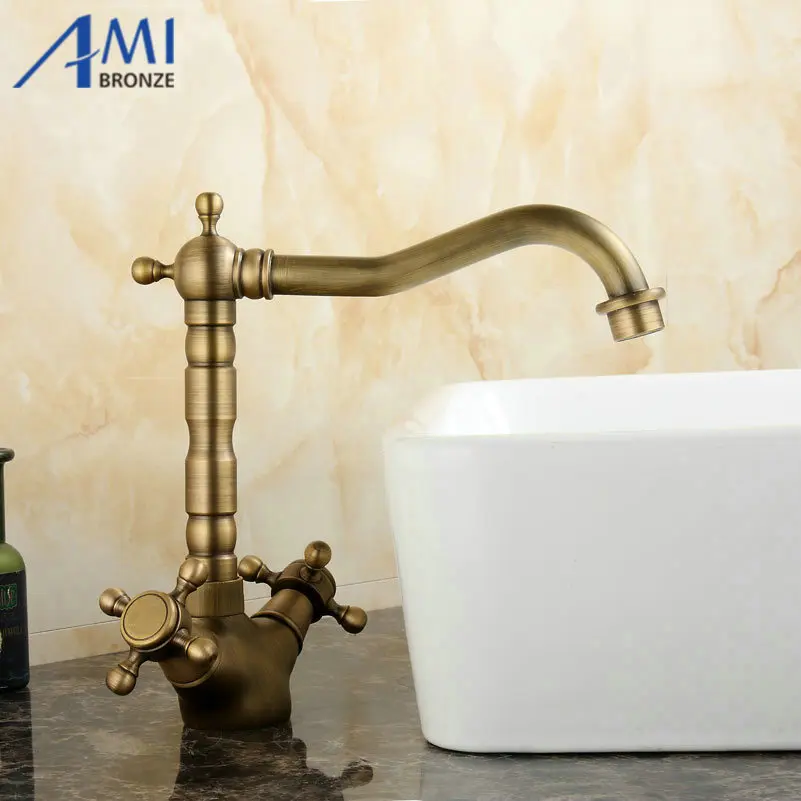  Antique Brass Swivel Kitchen Faucets Bathroom Basin Sink Faucet Crane Mixer Tap 9055A - 795769725