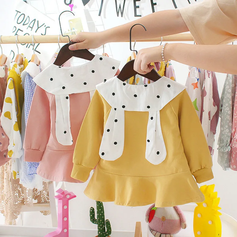 

3 Colors Baby Girl Clothes Autumn Long Sleeve T-shirts Tops Newborn Infant Girls Dress Cute Rabbit Bunny Ear Dot Princess Dress