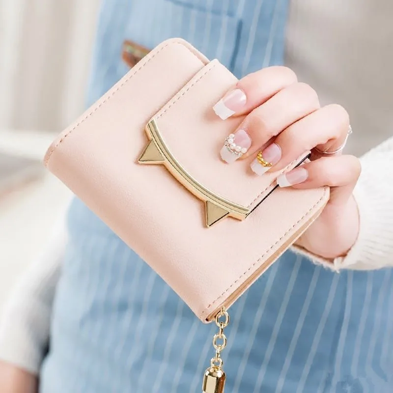 

fashion tassels cute Women Short Wallet with Metal Hasp Lock female Change Purse multi Card Holder Girls Clutch