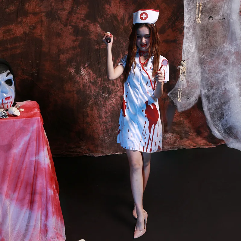 

Woman's White Bloody Scary Nurse Costume For Halloween Party Cosplay Size M