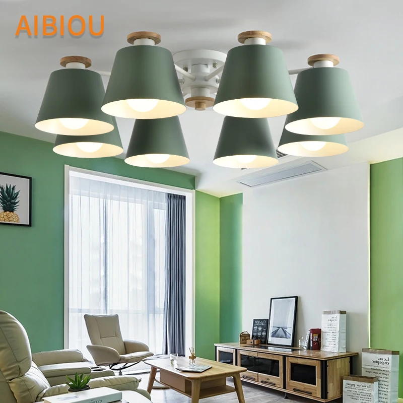 

AIBIOU LED Chandelier With Matel Lampshades For Living Room Modern Ceiling Mounted E27 Chandeliers Dining Lighting Fixtures