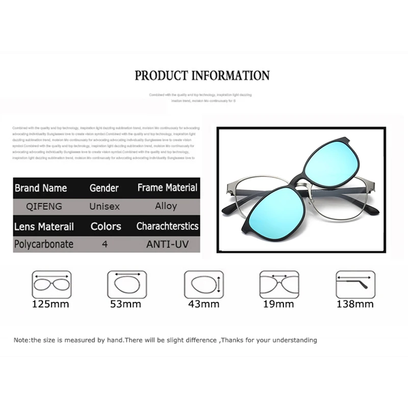 QIFENG оптическая оправа для очков Мужская женская с магнитами поляризованные прикрепляемые солнцезащитные очки по рецепту очки оправа для очков QF062