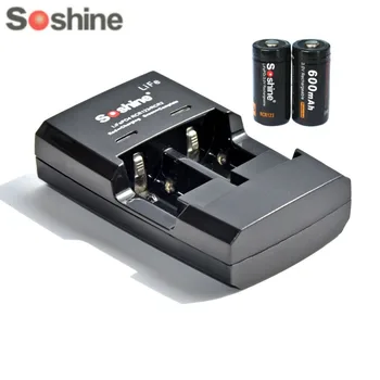 

Soshine 2PCS 16340 RCR123 LiFePO4 3V 600mAh Rechargeable Protected Battery With Soshine S5(Fe) Intelligent Battery Charger