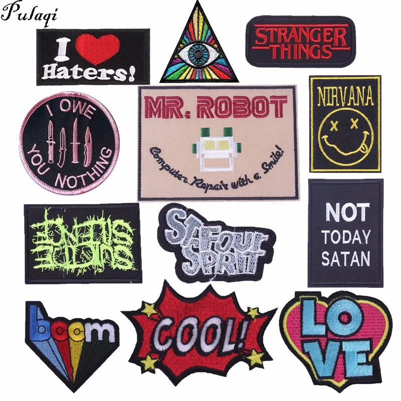 

Pulaqi New Mr Robot Stranger Things Patch Movie Appliques Iron On Clothes Modal Letter Stickers Diy Garment Accessories H