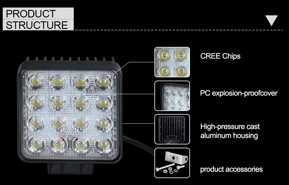 AcooSun DC 12V Led Car Spot Worklight 48W HeadLamp Truck Motorcycle Off Road Fog Lamp Tractor Car LED Headlight Work Lights IP67 (9)