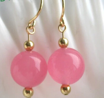 

wb00546 2pc stunning 10mm round pink crude jade beads dangle earrings14/20