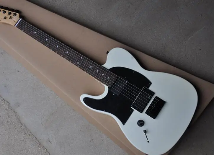 

Factory custom Left hand White Electric Guitar with Black Pickguard,EMG Pickups,black Hardwares,offer customized free shipping