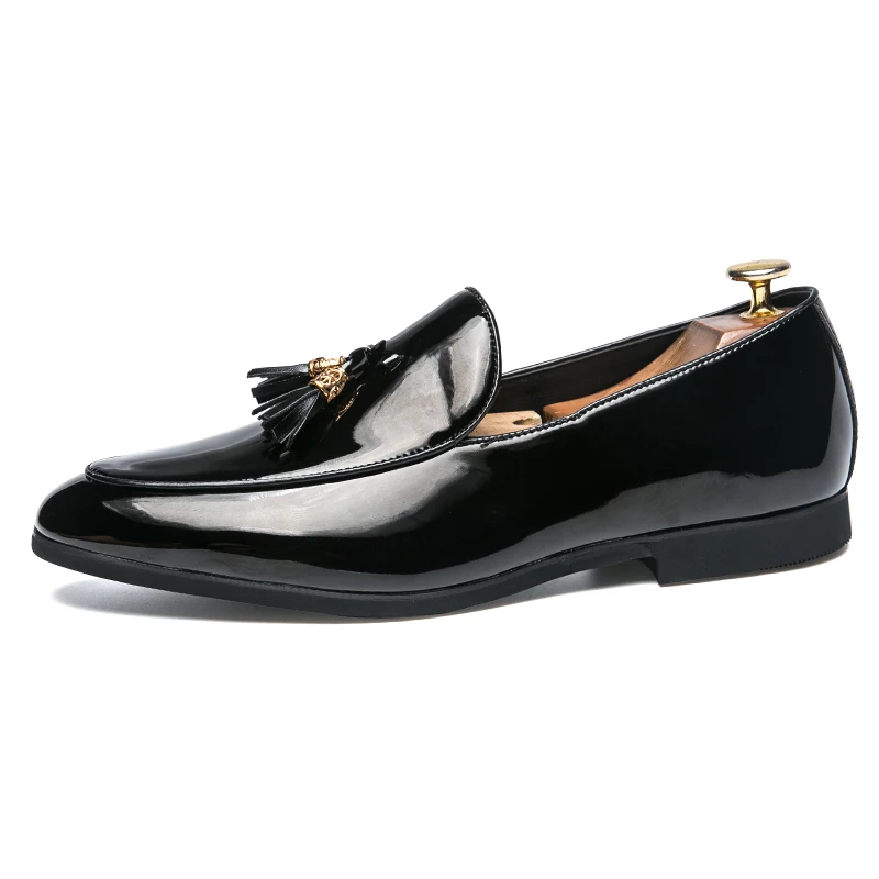tassel patent leather shoes men luxury brand buisness flats glossy dress male footwear work office designer oxford shoes for men (2)