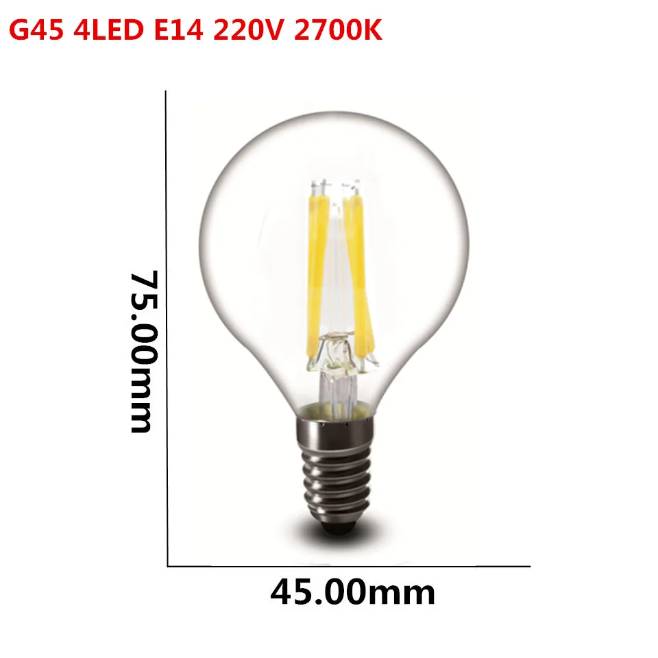 1 шт. светодиодный светильник накаливания E27 E14 2 Вт 4 Вт 6 Вт 8 Вт прозрачный Ретро светильник Эдисона лампа накаливания A60 G45 220 В AC супер яркий - Испускаемый цвет: G45 4LED E14 220V