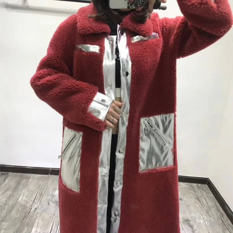 Длинное женское зимнее пальто из овечьего меха, настоящая цена, Шерстяная парка, плюс размер, куртка, корейское розовое пальто, куртки для стрижки овец