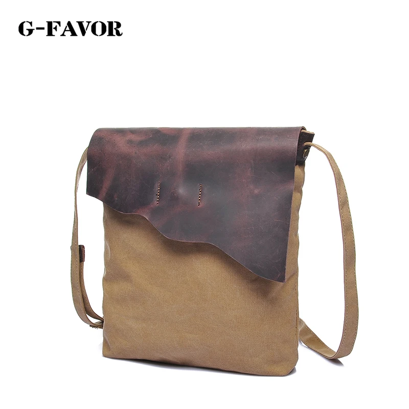 

G-FAVOR New Men's Shoulder Bags Korean Canvas&Leather Patchwork Shoulder Messenger Handbags Leisure Travel Bags Cover Open