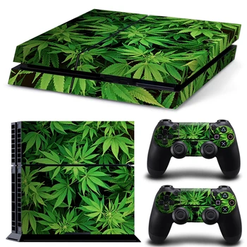

Free drop shipping many green leaves skin for PS4 console and 2 controllers skin sticker decals covers #TN-PS4-1355