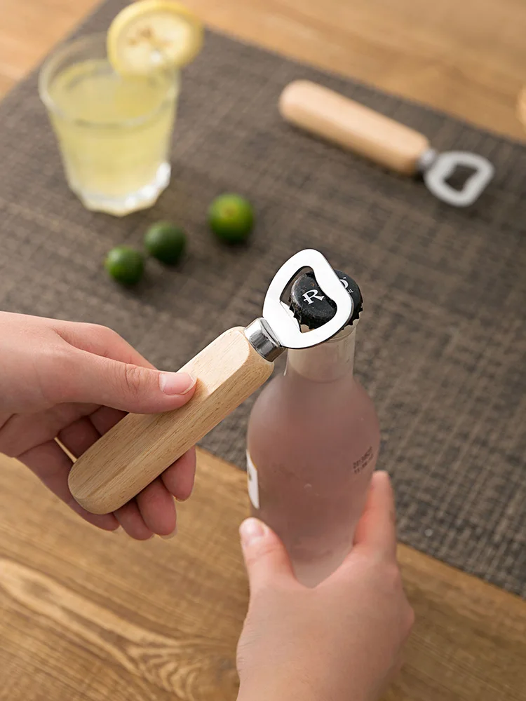 Wooden handle beer bottle opener screwdriver opener can starter wine