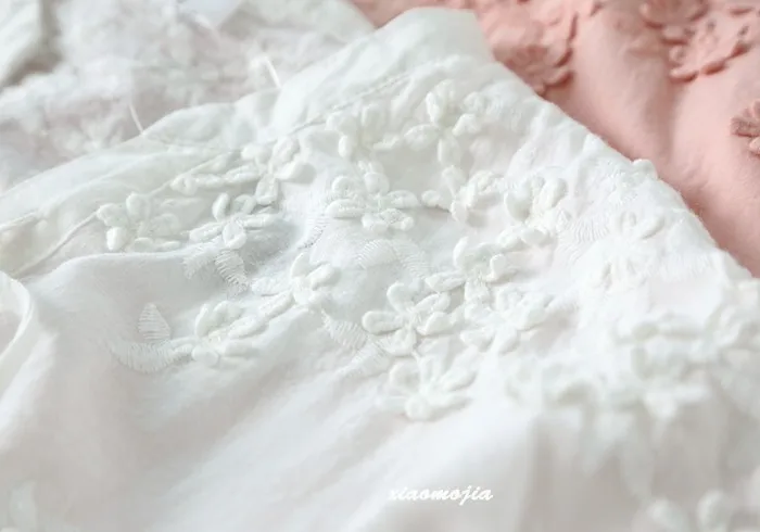 LZ-свежий вышитый трехмерный цветок белая рубашка женская блузка mori girl осень
