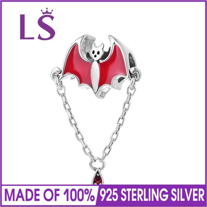 

LS 925 Sterling Silver Red Enamel Bat Charms Lucky Beads Fit Original Bracelet For Women berloques para pulsera