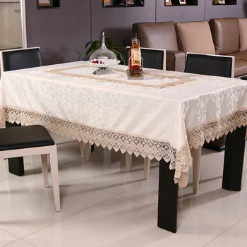 

Damask Tablecloth Water Soluble Lace Hem Pure European Style Cover Washable Table Cloth for Tea Table