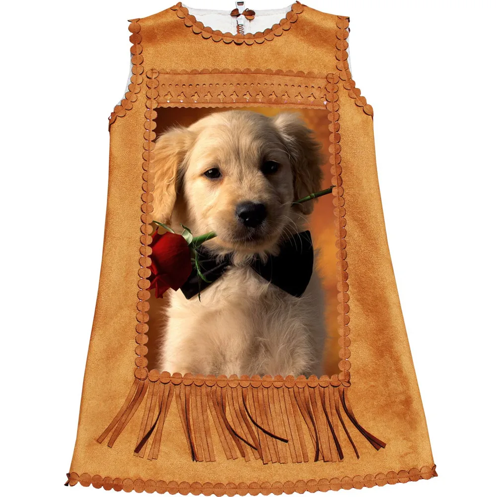 Г. детские платья модные платья для девочек Одежда для детей вечерние платья с принтом «Собака роз» на осень и зиму с искусственным мехом для малышей