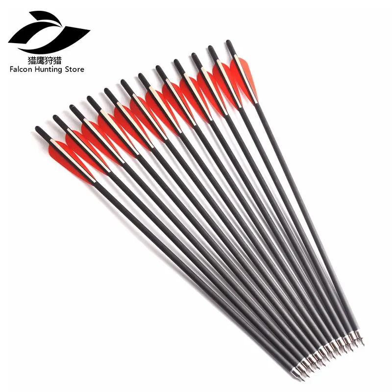 

Hunting Shooting 6/12/24 Pcs 17/20/22 Inches Crossbow Carbon Arrow Diameter 8.8 mm 2 Red 1 White Feather for Archery