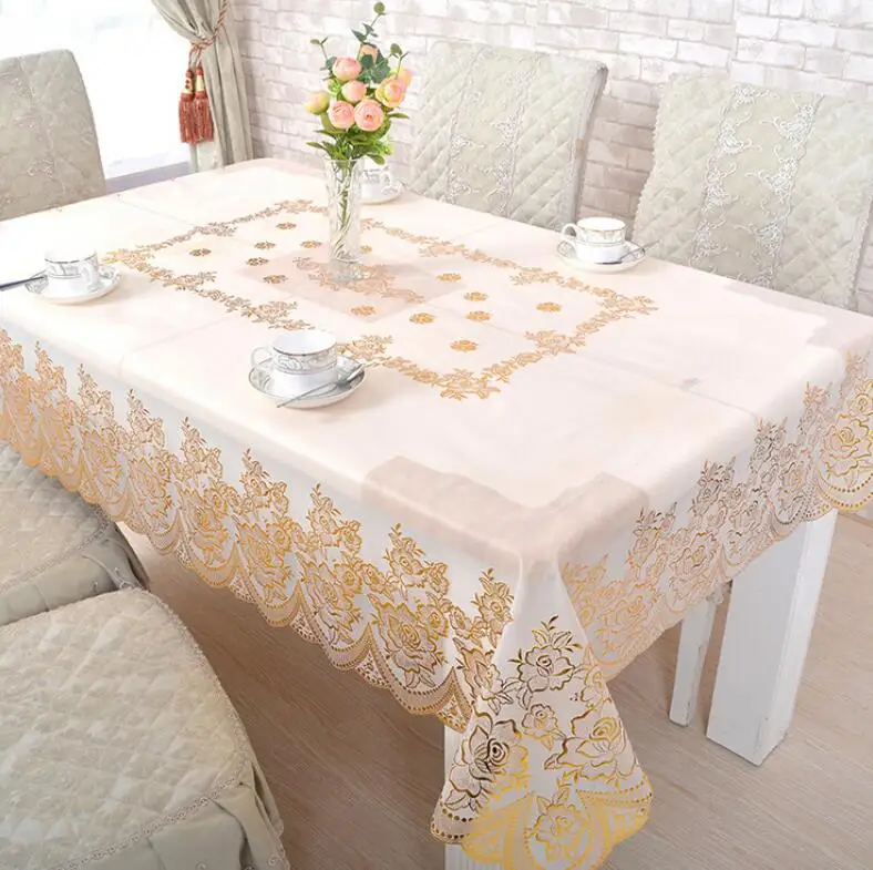 

PVC Gilding Tablecloth Waterproof Oilproof Plastic Table Covers Covers Floral Printed Lace Edge Anti Hot coffee tea table cloth