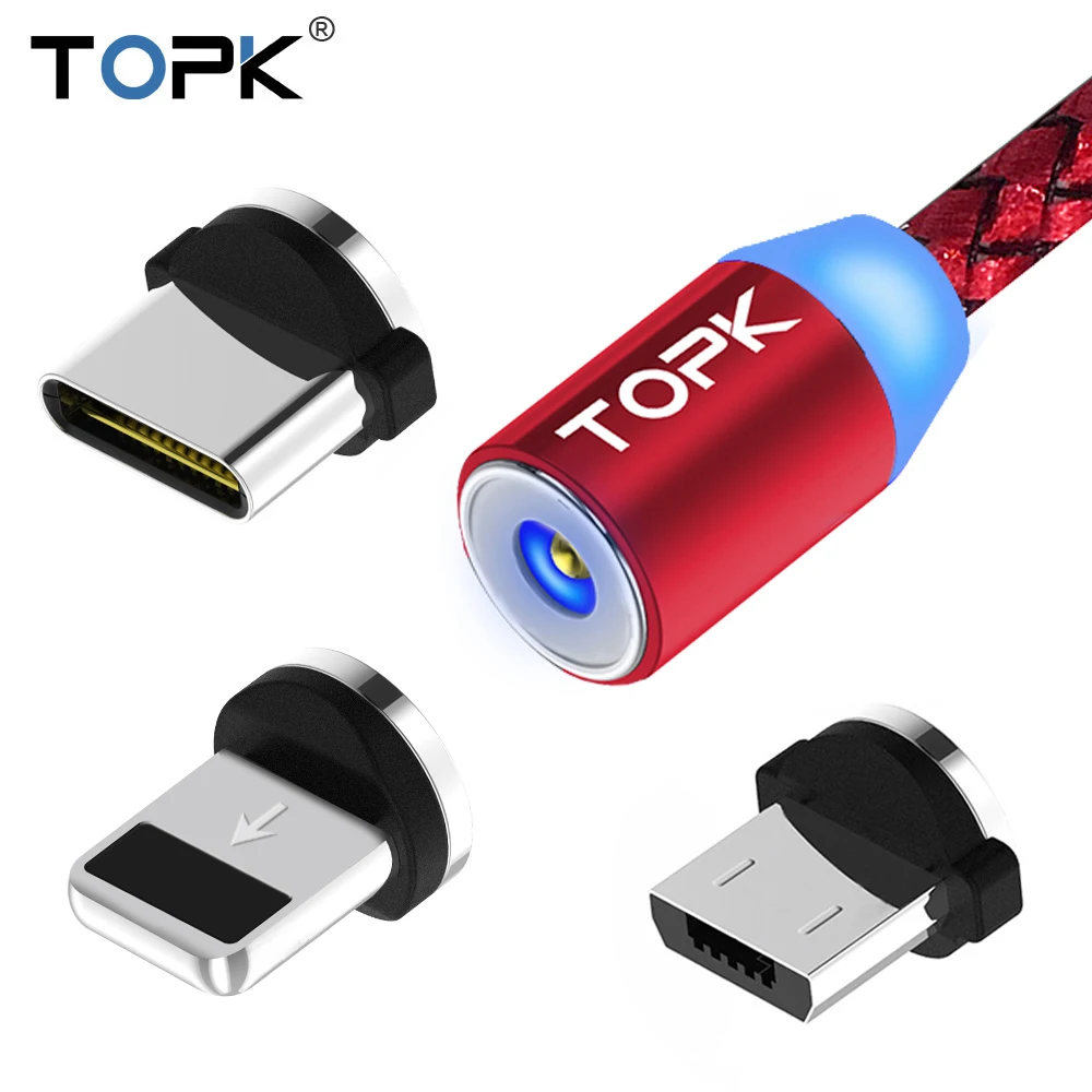 

TOPK R-Line1 LED Round Magnetic Cable & Micro USB Cable & USB Type C USB C Magnet Charger Cable For Samsung Xiaomi Huawei LG