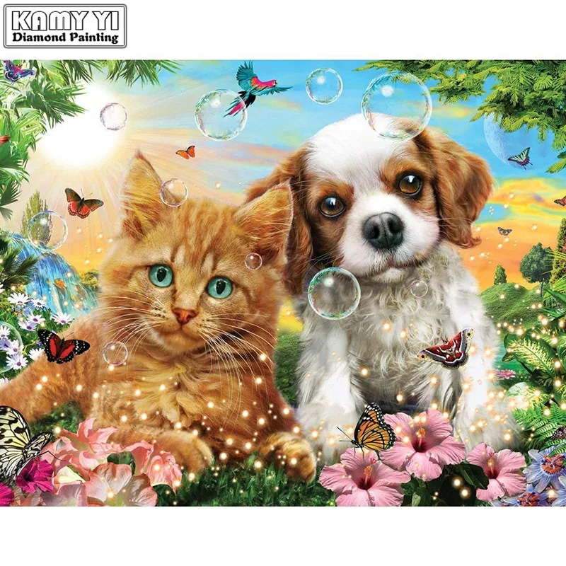 

Full Square drill 5D DIY Diamond painting Cat and Dog Embroidery Mosaic Cross Stitch Rhinestone decor HY