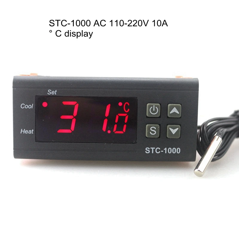 10A реле термостат для инкубатора 110~ 220VAC 12V 24V Цифровой Температура регулятор два реле Выход с 1 м Сенсор - Цвет: STC-1000 110-220V