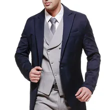 Пользовательский мужской костюм, бальное платье, на одной пуговице, темно-синий, белый, серый платье Жених и отворотом строгий костюм(куртка+ брюки+ жилет+ галстук-бабочка