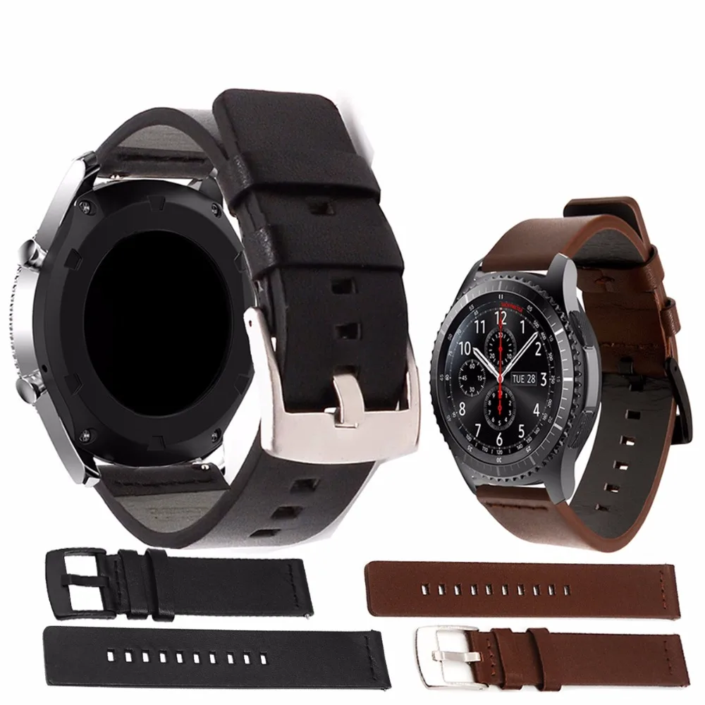 Ремешок кожаный 22 мм для смарт часов Samsung Gear sport S3 Classic Frontier galaxy watch 46