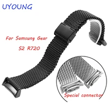 Nuevo samsung r720 fina correa de acero inoxidable para samsung gear s2 inteligente reloj de pulsera negro